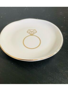 Gold-Accent White Ceramic Ring Dish Jewelry Tray